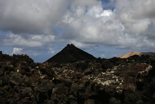 The Vulkan National Park Timanfaya on the Island of Lanzarote on the Canary Islands of Spain in the Atlantic Ocean. on the Island of Lanzarote on the Canary Islands of Spain in the Atlantic Ocean..