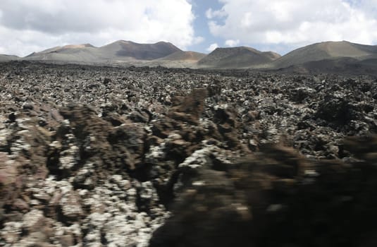 The Vulkan National Park Timanfaya on the Island of Lanzarote on the Canary Islands of Spain in the Atlantic Ocean. on the Island of Lanzarote on the Canary Islands of Spain in the Atlantic Ocean..