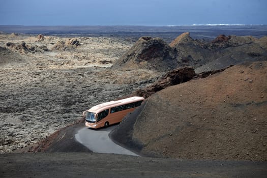 The Vulkan National Park Timanfaya on the Island of Lanzarote on the Canary Islands of Spain in the Atlantic Ocean. on the Island of Lanzarote on the Canary Islands of Spain in the Atlantic Ocean..