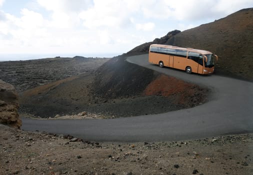 The Vulkan National Park Timanfaya on the Island of Lanzarote on the Canary Islands of Spain in the Atlantic Ocean. on the Island of Lanzarote on the Canary Islands of Spain in the Atlantic Ocean..