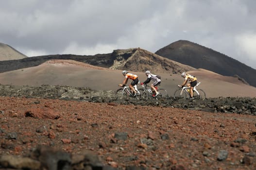 The Vulkan National Park Timanfaya on the Island of Lanzarote on the Canary Islands of Spain in the Atlantic Ocean. on the Island of Lanzarote on the Canary Islands of Spain in the Atlantic Ocean..