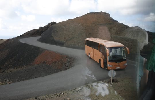 The Vulkan National Park Timanfaya on the Island of Lanzarote on the Canary Islands of Spain in the Atlantic Ocean. on the Island of Lanzarote on the Canary Islands of Spain in the Atlantic Ocean..