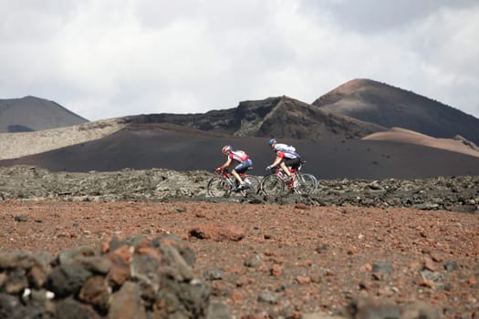 The Vulkan National Park Timanfaya on the Island of Lanzarote on the Canary Islands of Spain in the Atlantic Ocean. on the Island of Lanzarote on the Canary Islands of Spain in the Atlantic Ocean..