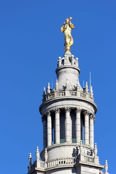 The NYC Municipal City Hall Building detail, center of city operations of New York City, United States of America