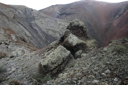 The Vulkan National Park Timanfaya on the Island of Lanzarote on the Canary Islands of Spain in the Atlantic Ocean. on the Island of Lanzarote on the Canary Islands of Spain in the Atlantic Ocean..