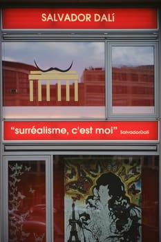 Berlin,Germany - June 21,2016: The showcase of the art exhibition "Dali – The Exhibition at Potsdamer Platz"" on June 21,2016 in Berlin,decorated with pictures and logos."