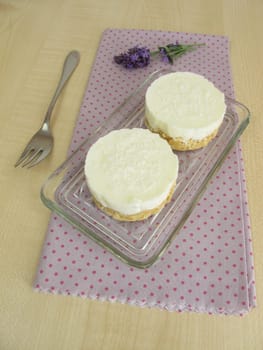 Yoghurt-coconut cake with cookie crumb bottom as cake without baking