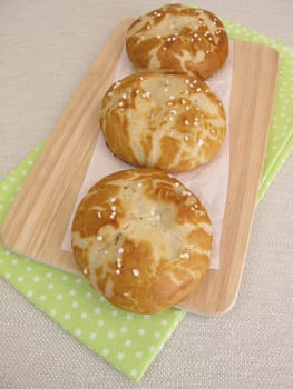 Homemade lye rolls sprinkled with salt