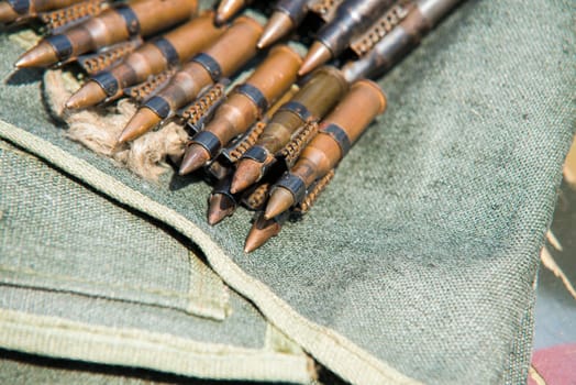 close up about bullet,ammo to machine guns
