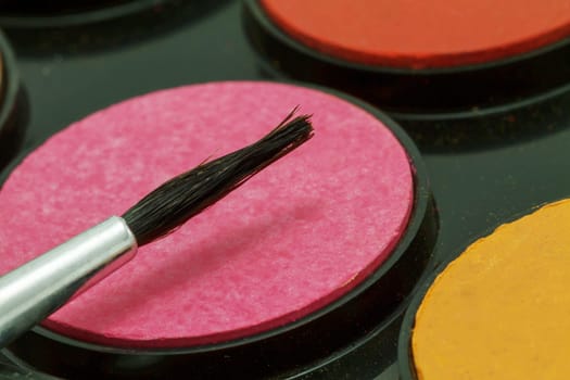 Close up of Water color paints and brush