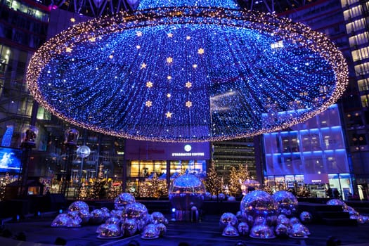 Sony Center at Potsdamer Platz with christmas decoration in Berlin Germany