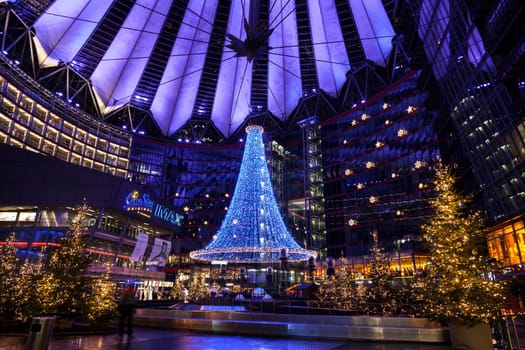 Sony Center at Potsdamer Platz with christmas decoration in Berlin Germany
