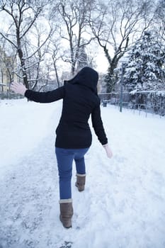 woman slipping on snow