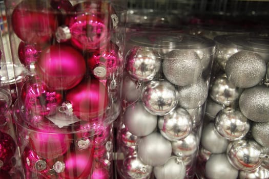 Christmas balls in pink and silver