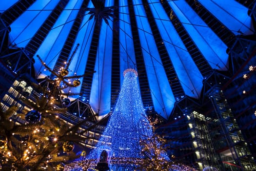 Sony Center at Potsdamer Platz with christmas decoration in Berlin Germany