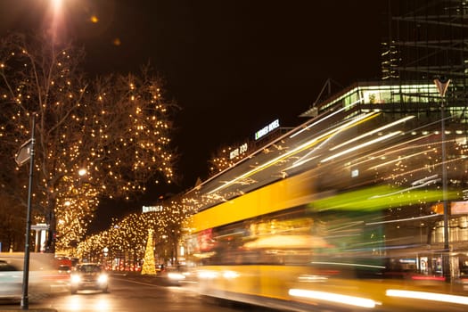 Traffic at Kurfuerstendamm in Berlin at christmas time