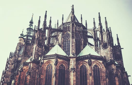 view of the st.vitus cathedral in prague,czech republic. vintage effect