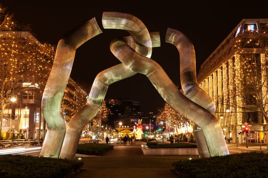 Fountain sculpture on Kurfürstendamm during the Christmas season in Berlin