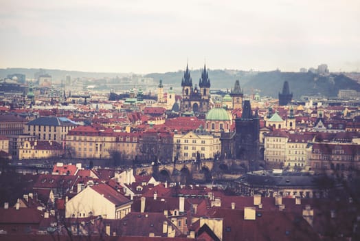 charles bridge over vltava river in prague,czech republic. vintage effect