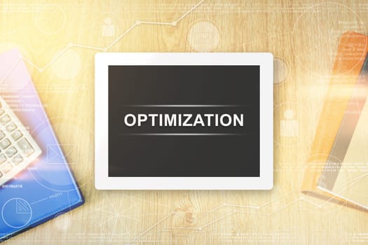optimization word on tablet with soft light vintage effect