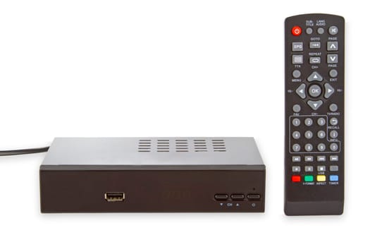 Receiver with remote control feigestellt on white background