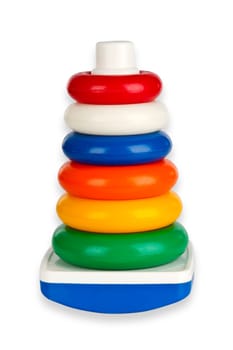 Colorful children's toys set free on a white background