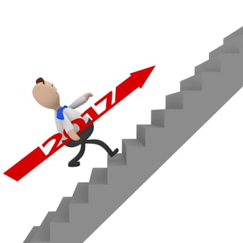 Businessman with a red 2017 arrow running upstairs, 3d rendering