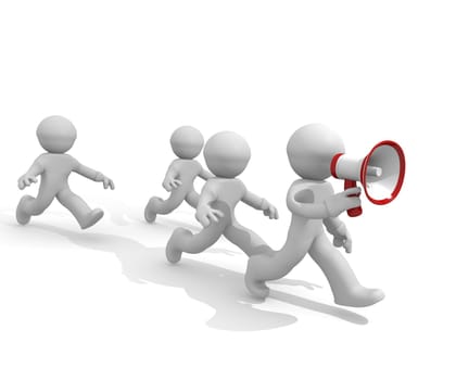 Leader and follower on a white background, business metaphor, 3d rendering