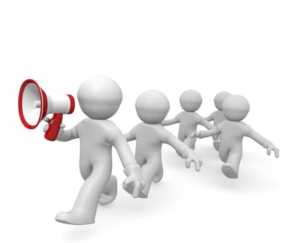 Leader and follower on a white background, business metaphor, 3d rendering