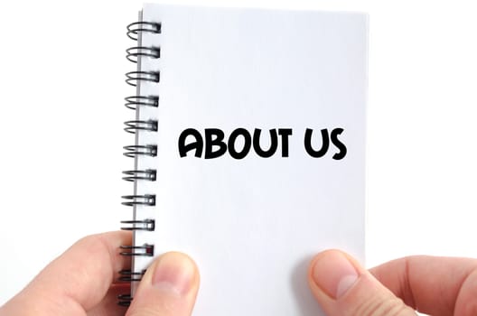About us text concept isolated over white background