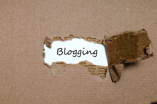 The word blogging appearing behind torn paper