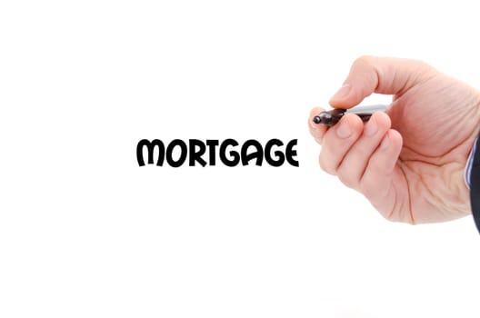 Mortgage text concept isolated over white background