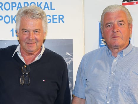 Jürgen Sparwasser and Wolfgang Paule Seguin (both 1. FC Magdeburg) at an autograph session in Magdeburg