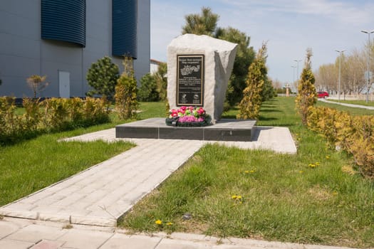Vityazevo, Russia - April 22, 2016: Memorial sign wars athletes who died in the Great Patriotic War, set in the alley of sports at the indoor sports and gaming complex "Vityaz"" in the resort village Vityazevo, a suburb of Anapa"