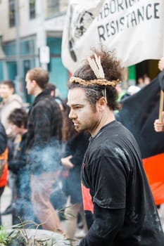 MELBOURNE/AUSTRALIA - 30 JULY , 2016: Protesters rally against the torture and detention of indigious childtren in the Northern Territory. The rally was held outside the State Library.