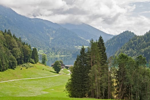 Hintersteiner See, mountain lake in the nature reserve Wilder Kaiser, Tirol, austria