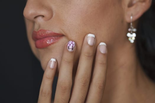 Close up Body Part Portrait of Young Beautiful Woman with Manicured Fingers.