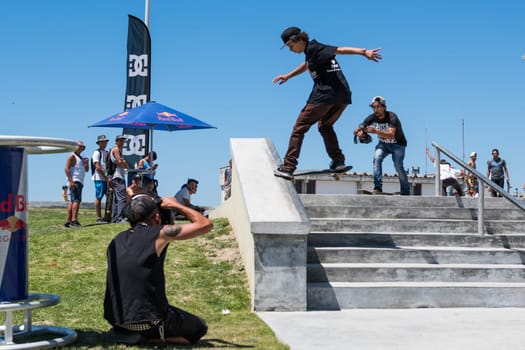 POVOA DE VARZIM, PORTUGAL - JULY 24, 2016: Thiago Monteiro during  the 2nd Stage of DC Skate Challenge by Moche.