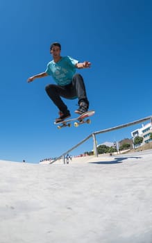 POVOA DE VARZIM, PORTUGAL - JULY 24, 2016: Daniel Ferreira during  the 2nd Stage of DC Skate Challenge by Moche.