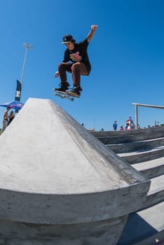 POVOA DE VARZIM, PORTUGAL - JULY 24, 2016: Thiago Monteiro during  the 2nd Stage of DC Skate Challenge by Moche.