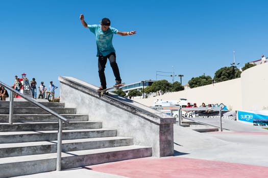 POVOA DE VARZIM, PORTUGAL - JULY 24, 2016: Daniel Ferreira during  the 2nd Stage of DC Skate Challenge by Moche.