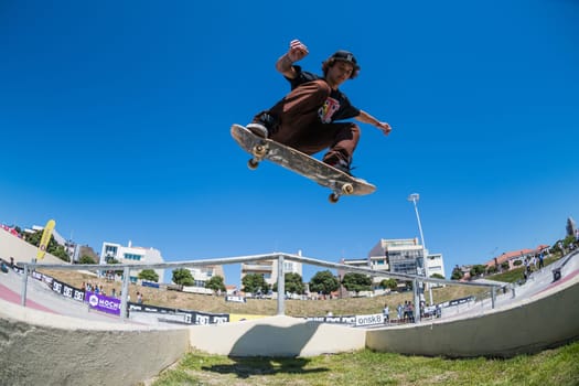 POVOA DE VARZIM, PORTUGAL - JULY 24, 2016: Thiago Monteiro during  the 2nd Stage of DC Skate Challenge by Moche.
