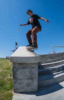 POVOA DE VARZIM, PORTUGAL - JULY 24, 2016: Thiago Monteiro during  the 2nd Stage of DC Skate Challenge by Moche.