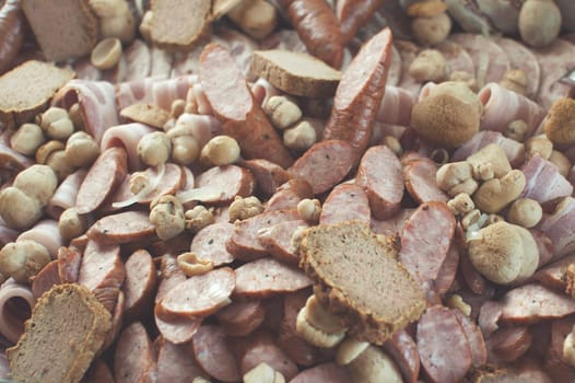 meat food background,bacon,sausage,pate