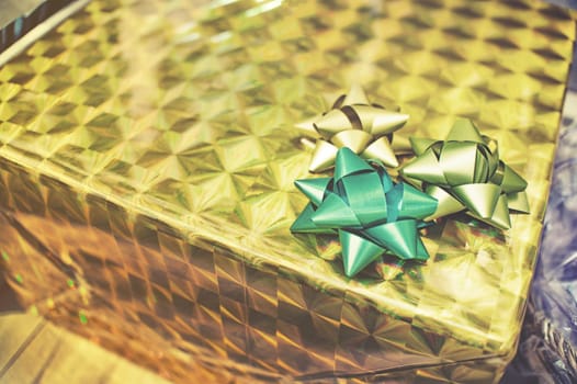 packed glittery gold present container