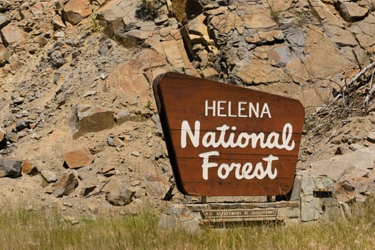 Sign that announces the entrance to Helena National Forest