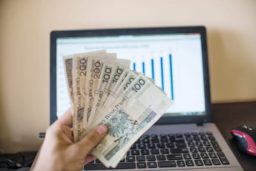 Profit business growth graph graphic concept,money in hand