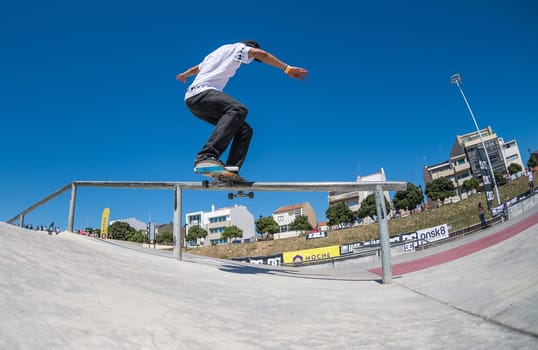 POVOA DE VARZIM, PORTUGAL - JULY 24, 2016: Cesar Afonso during  the 2nd Stage of DC Skate Challenge by Moche.