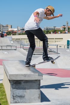 POVOA DE VARZIM, PORTUGAL - JULY 24, 2016: Bruno Senra during  the 2nd Stage of DC Skate Challenge by Moche.