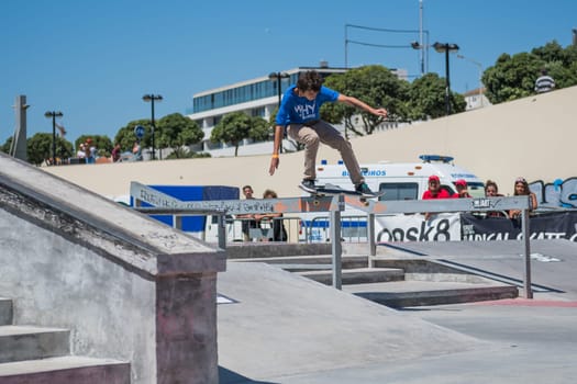 POVOA DE VARZIM, PORTUGAL - JULY 24, 2016: Jose Sousa during  the 2nd Stage of DC Skate Challenge by Moche.